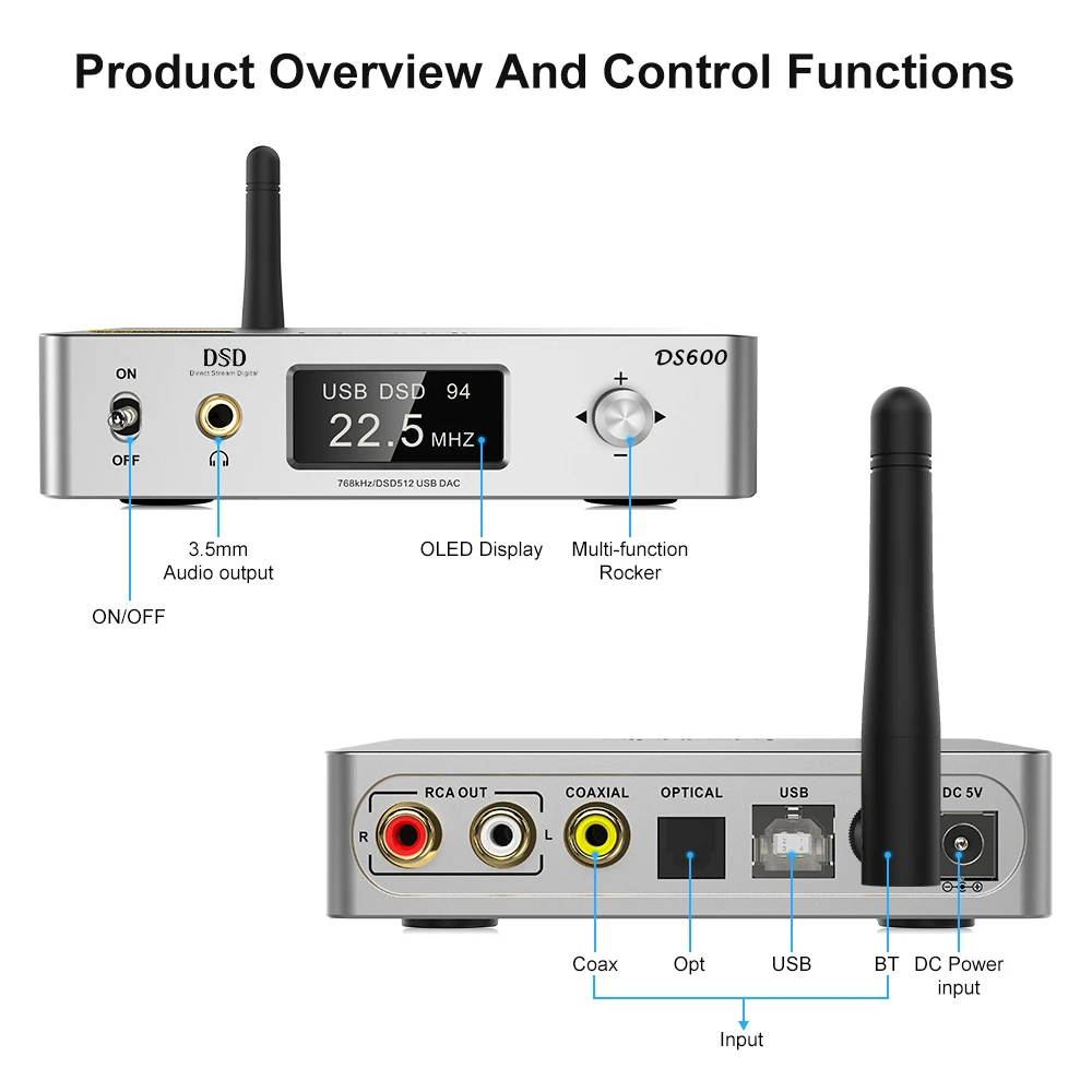 1Mii DS600 Hi-Res DAC DSD512 & PCM 32bit/768kHz XMOS XU208 & 2 X ES9038Q2M D Class Amplifier Bluetooth Audio Receiver 1Mii DS600 Hi-Res DAC DSD512 & PCM 32bit/768kHz XMOS XU208 & 2 X ES9038Q2M D Class Amplifier Bluetooth Audio Receiver