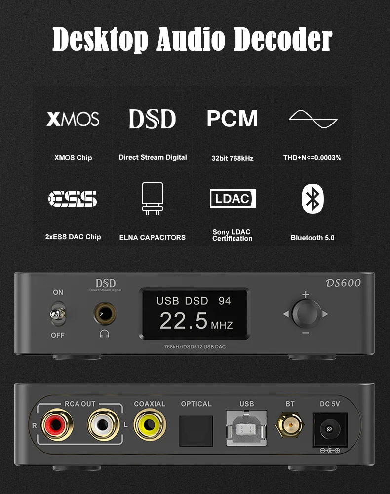 1Mii DS600 Hi-Res DAC DSD512 & PCM 32bit/768kHz XMOS XU208 & 2 X ES9038Q2M D Class Amplifier Bluetooth Audio Receiver 1Mii DS600 Hi-Res DAC DSD512 & PCM 32bit/768kHz XMOS XU208 & 2 X ES9038Q2M D Class Amplifier Bluetooth Audio Receiver