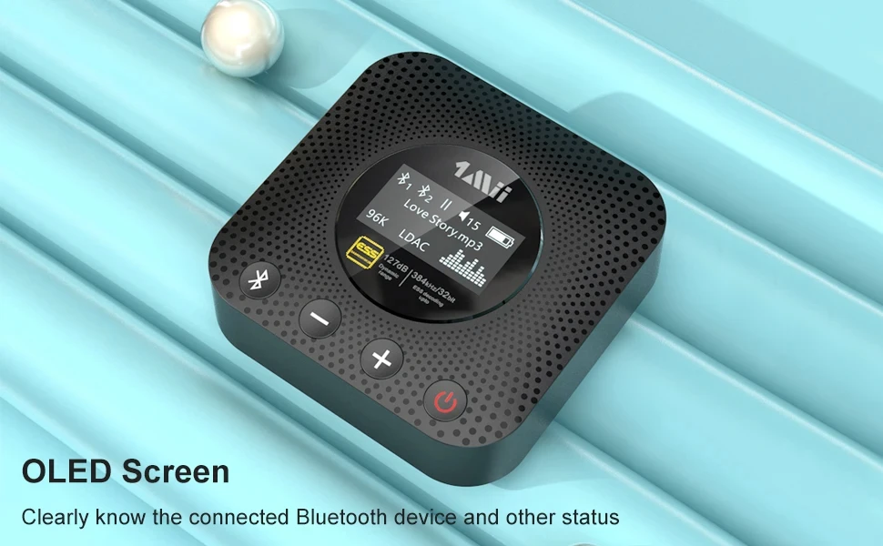 1Mii B06HD+ Hi-Res Bluetooth 5.1 Music Receiver for Home Stereo w/LDAC OLED Display for Wireless AV Receiver/Amplifier