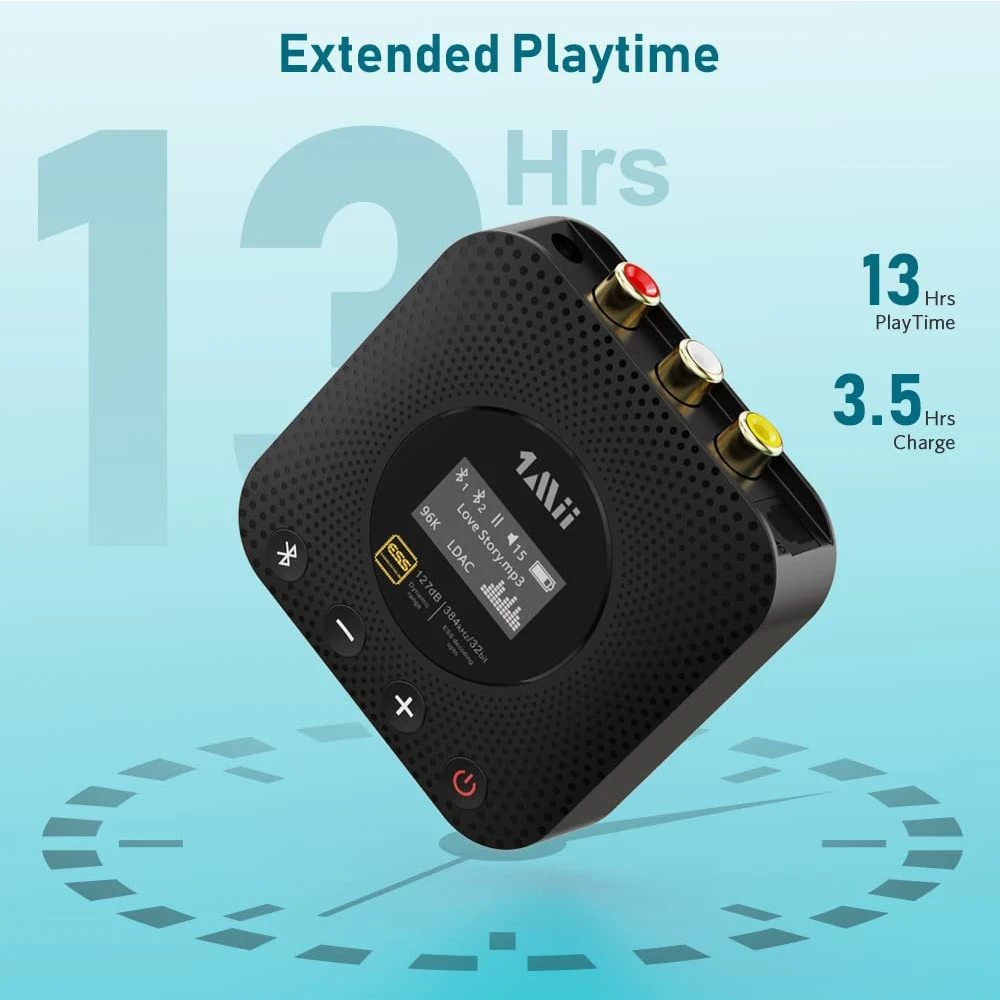 1Mii B06HD+ Hi-Res Bluetooth 5.1 Music Receiver for Home Stereo w/LDAC OLED Display for Wireless AV Receiver/Amplifier