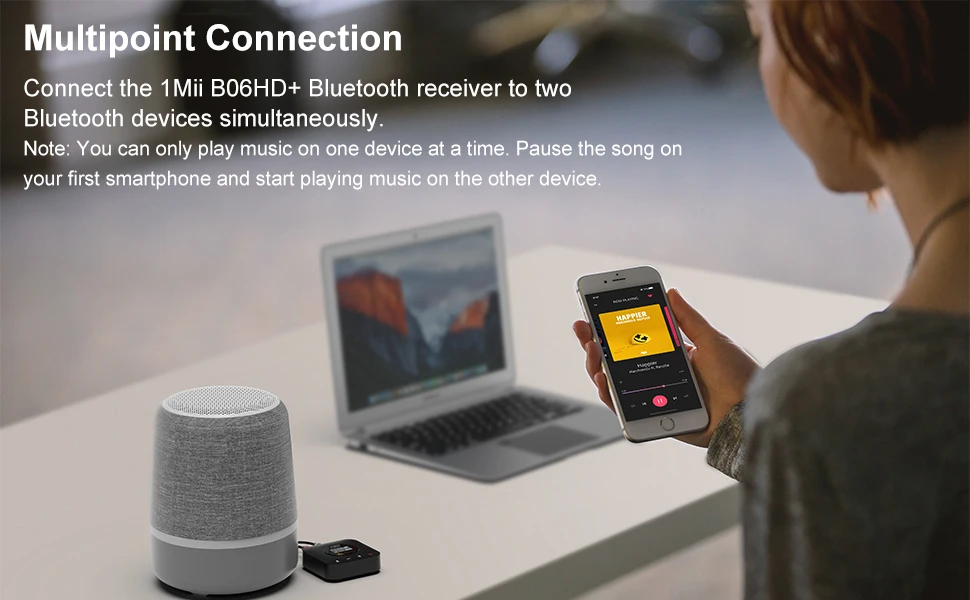 1Mii B06HD+ Hi-Res Bluetooth 5.1 Music Receiver for Home Stereo w/LDAC OLED Display for Wireless AV Receiver/Amplifier
