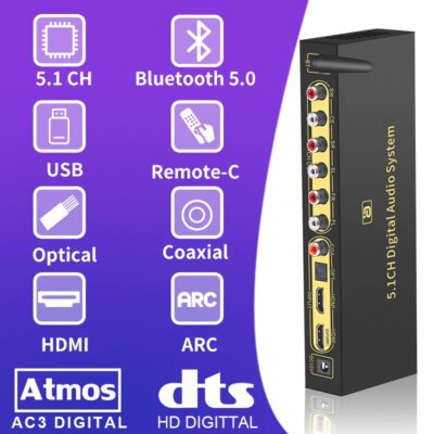 HD820B 5.1CH Audio Converter Decoder Bluethooth 5.0 Receiver DAC HDMI-compatible  ARC SPDIF Coaxial DTSHD AC3 FLAC APE 4K 192khz - Image 2