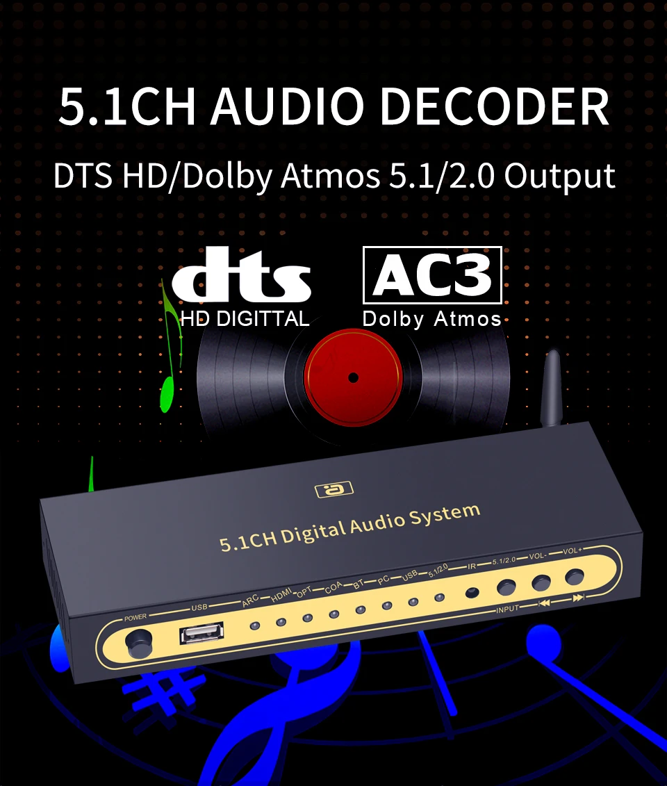HD820B 5.1CH Audio Converter Decoder Bluethooth 5.0 Receiver DAC HDMI-compatible ARC SPDIF Coaxial DTSHD AC3 FLAC APE 4K 192khz HD820B 5.1CH Audio Converter Decoder Bluethooth 5.0 Receiver DAC HDMI-compatible ARC SPDIF Coaxial DTSHD AC3 FLAC APE 4K 192khz