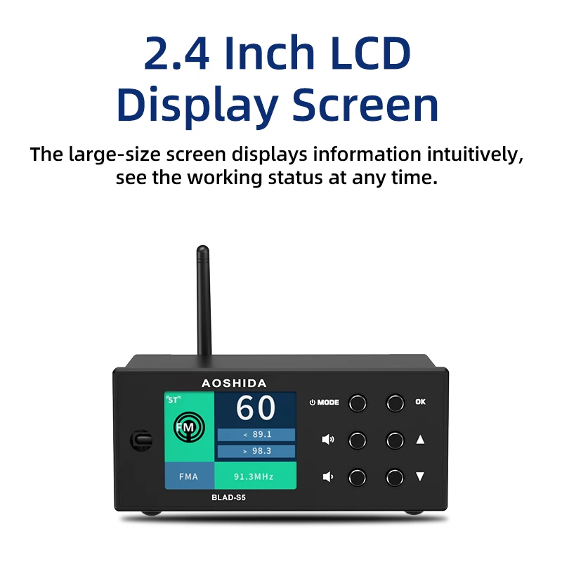 AOSHIDA BLAD-S5 Bluetooth FM Audio Reciver Bluetooth5.1 Converter 20 Meters Strong Signal RM Radio ES9038 Decoding USB DAC OPA16