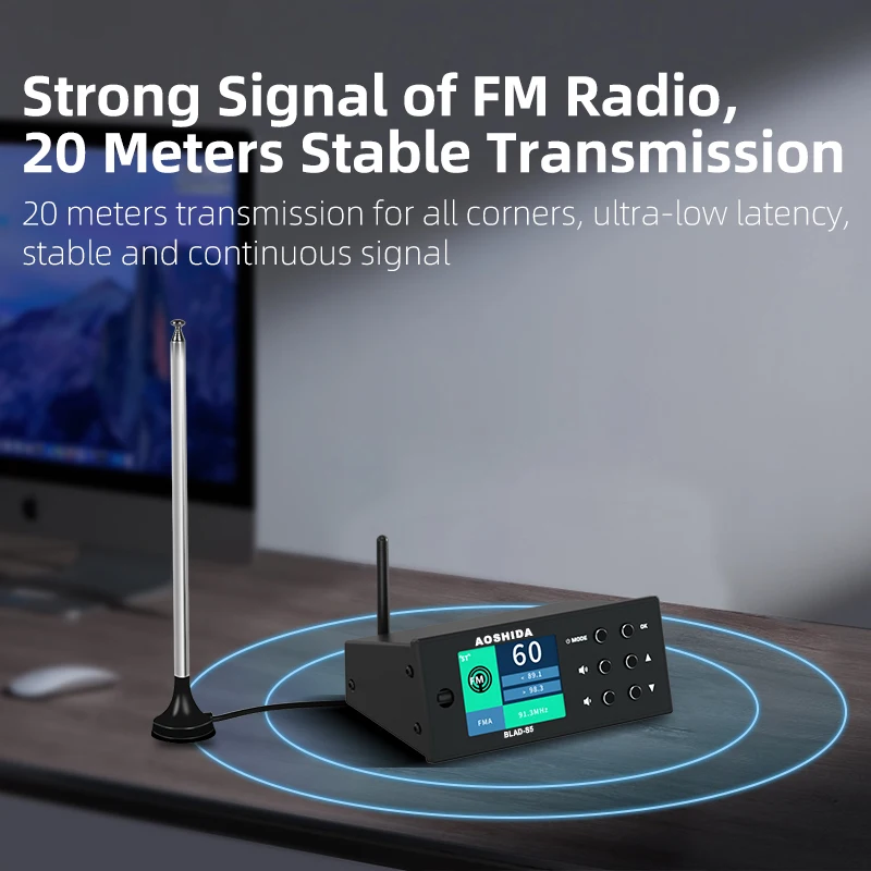 AOSHIDA BLAD-S5 Bluetooth FM Audio Reciver Bluetooth5.1 Converter 20 Meters Strong Signal RM Radio ES9038 Decoding USB DAC OPA16