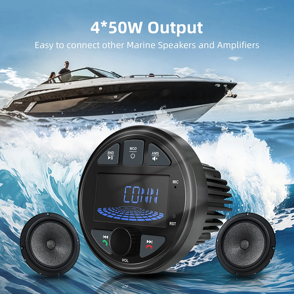 2025 Boat Radio Marine Stereo Source Media Player AM FM RDS Receiver MP3 MP4 Video Play Bluetooth AUX for ATV UTV Cart Motorcycl