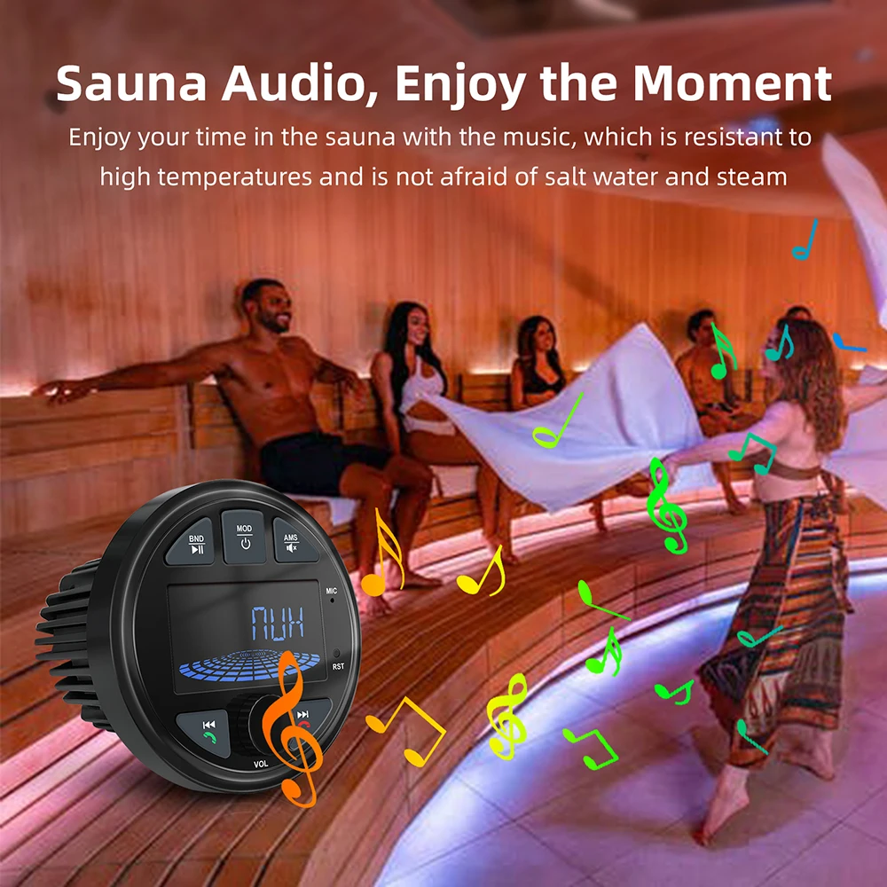 2025 Boat Radio Marine Stereo Source Media Player AM FM RDS Receiver MP3 MP4 Video Play Bluetooth AUX for ATV UTV Cart Motorcycl