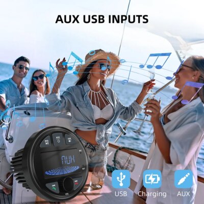 2025 Boat Radio Marine Stereo Source Media Player AM FM RDS Receiver MP3 MP4 Video Play Bluetooth AUX for ATV UTV Cart Motorcycl - Image 4