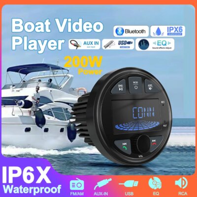 2025 Boat Radio Marine Stereo Source Media Player AM FM RDS Receiver MP3 MP4 Video Play Bluetooth AUX for ATV UTV Cart Motorcycl