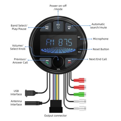 2025 Boat Radio Marine Stereo Source Media Player AM FM RDS Receiver MP3 MP4 Video Play Bluetooth AUX for ATV UTV Cart Motorcycl - Image 6