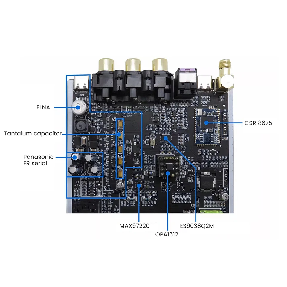 AIYIMA DAC-D5 Bluetooth 5.0 Receiver ES9038 Headphone Amplifier Decoder Supports USB APTX-HD LDAC HIFI Decoder