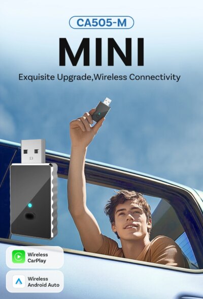 CA505-M2 Wireless 2 in 1 Car Adapter Plug and Play Dongle BT 5.4 Bluetooth Fast Connect CarPlay & Android Auto Audio Receiver