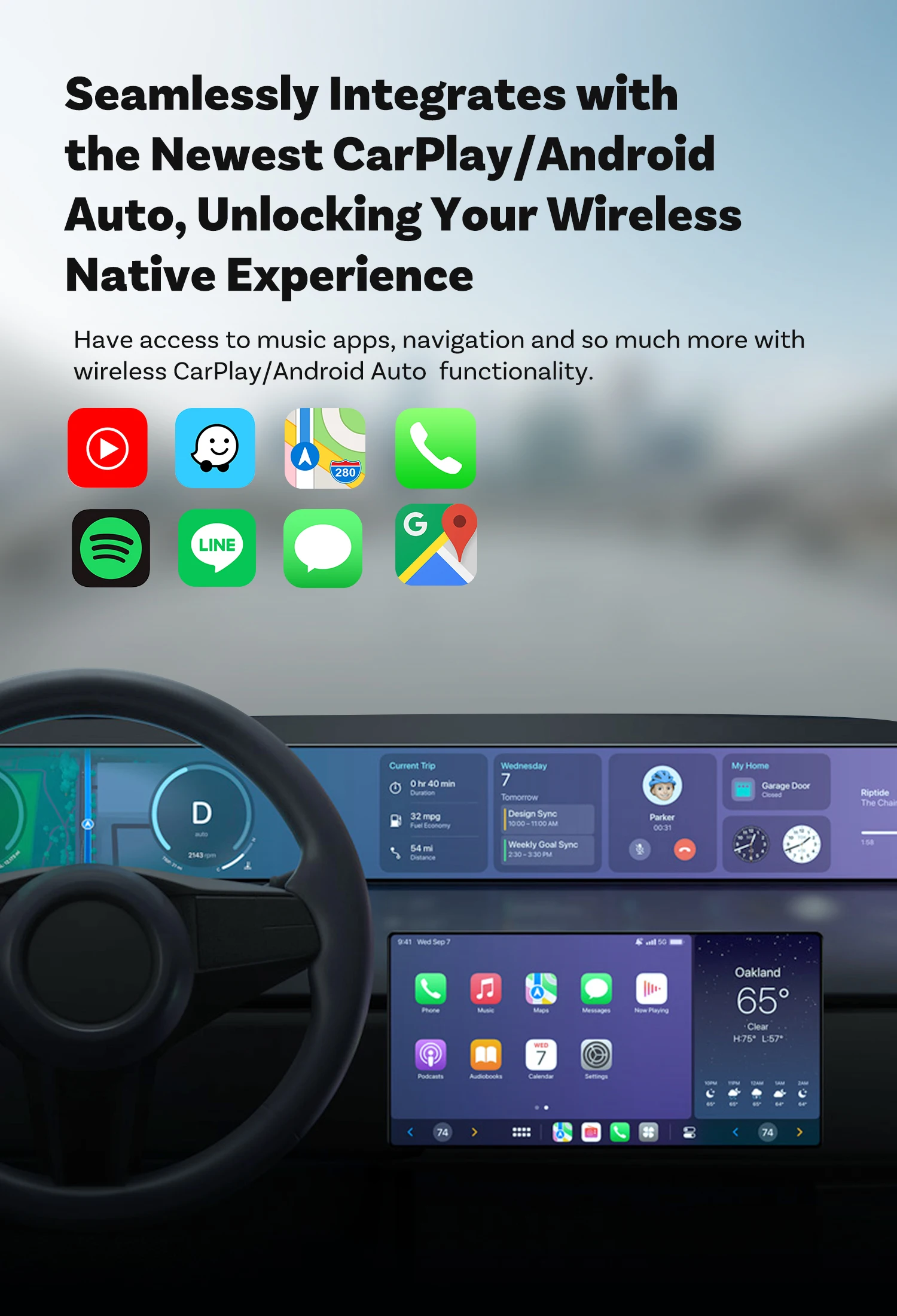 CA505-M2 Wireless 2 in 1 Car Adapter Plug and Play Dongle BT 5.4 Bluetooth Fast Connect CarPlay & Android Auto Audio Receiver