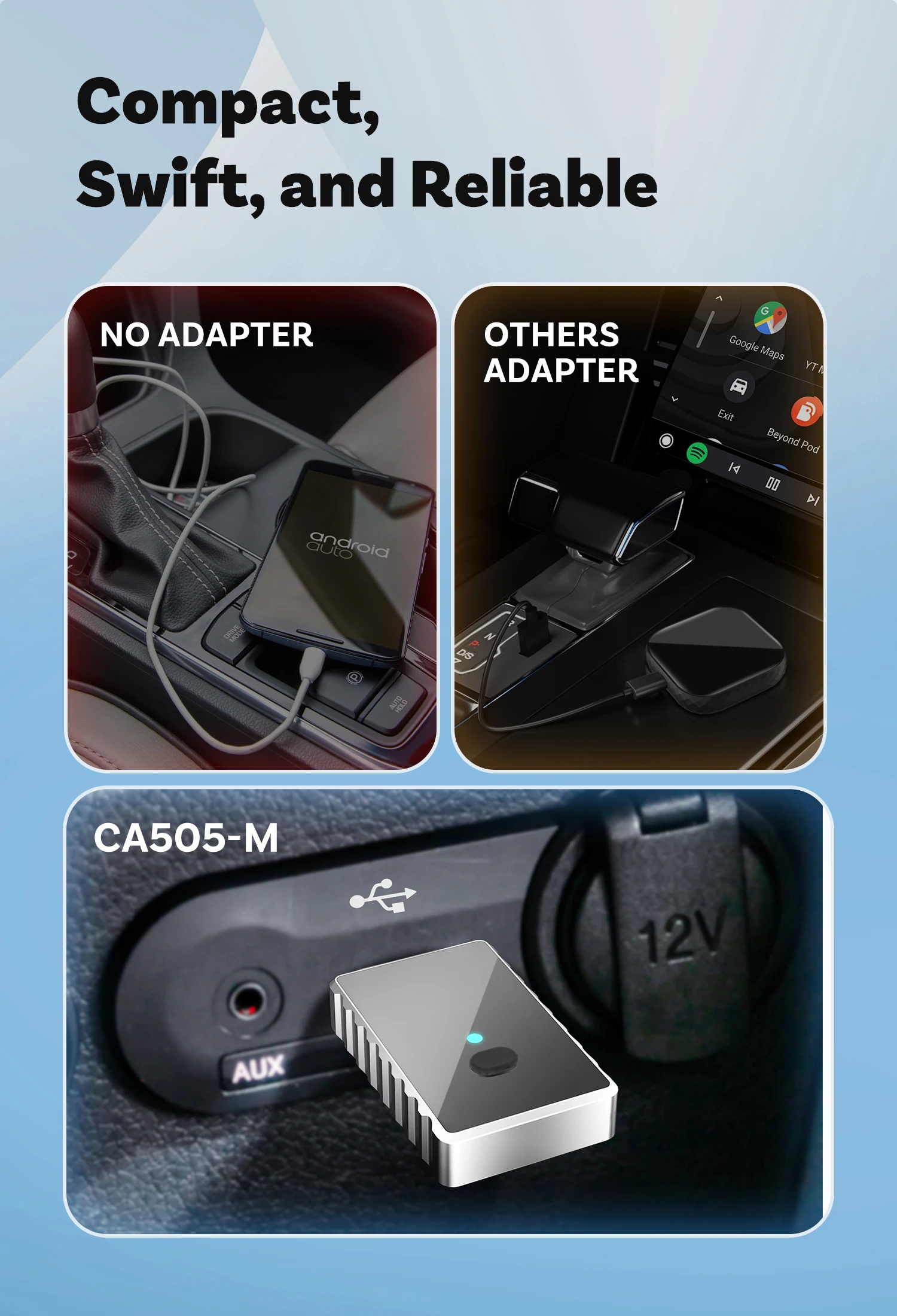 CA505-M2 Wireless 2 in 1 Car Adapter Plug and Play Dongle BT 5.4 Bluetooth Fast Connect CarPlay & Android Auto Audio Receiver