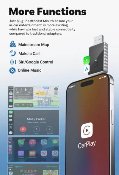 CA505-M2 Wireless 2 in 1 Car Adapter Plug and Play Dongle BT 5.4 Bluetooth Fast Connect CarPlay & Android Auto Audio Receiver - Image 4