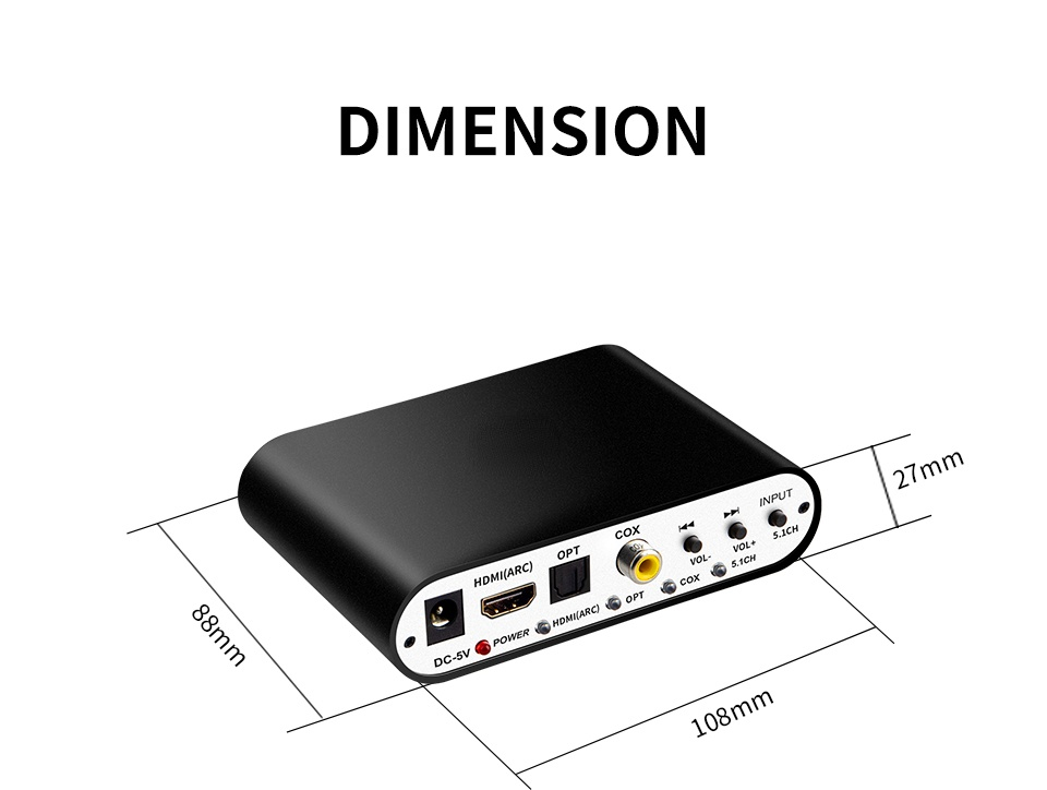 DA615H 5.1CH Audio Decoder Bluetooth 5.0 Reciever  Wireless Audio Adapter Optical Coaxial U play ARC DAC DTS AC3 Converter