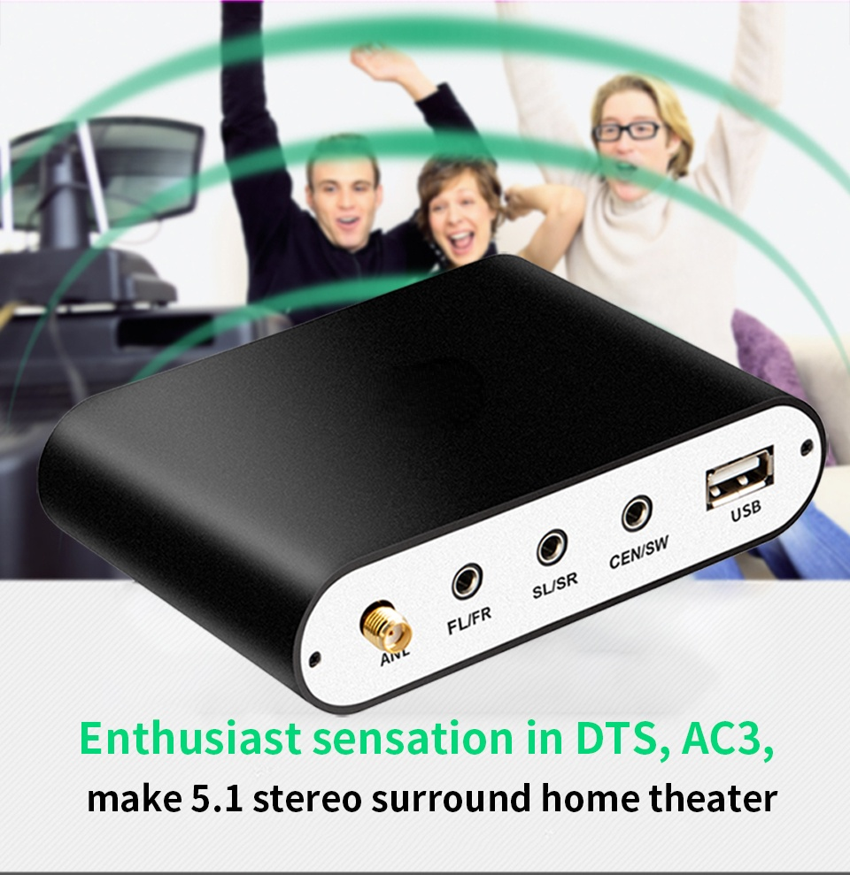 DA615H 5.1CH Audio Decoder Bluetooth 5.0 Reciever  Wireless Audio Adapter Optical Coaxial U play ARC DAC DTS AC3 Converter