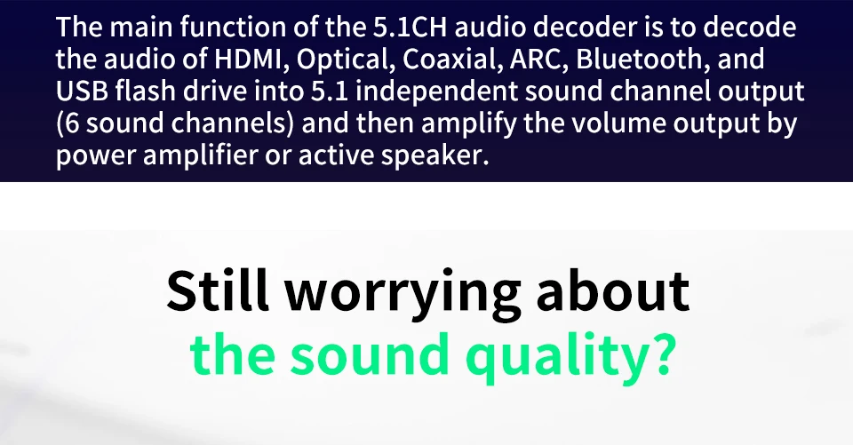 DA615H 5.1CH Audio Decoder Bluetooth 5.0 Reciever  Wireless Audio Adapter Optical Coaxial U play ARC DAC DTS AC3 Converter