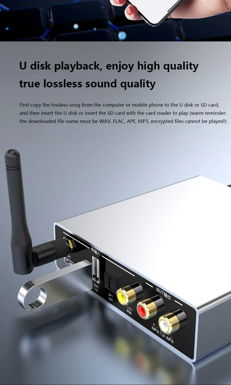 Lossless Digital Audio Decoder Bluetooth 5.3 Audio Receiver TDA1305T DAC HIFI Fever Music Turntable USB Lossless Playback
