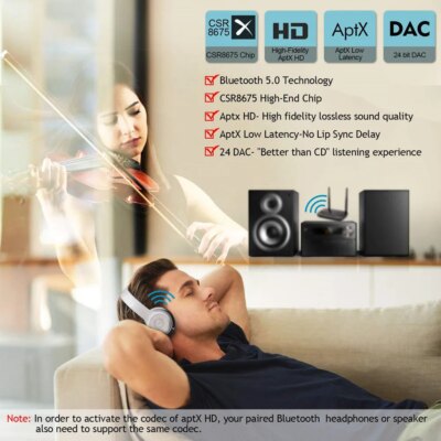 Bluetooth Car Kit NFC 80m Bluetooth 5.0 Audio Transmitter Receiver Bypass aptX LL HD Wireless Adapter SPDIF AUX 3.5mm For PC TV - Image 2