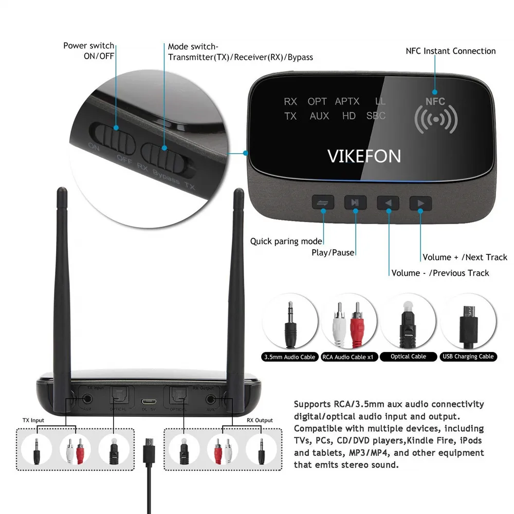 Bluetooth Car Kit NFC 80m Bluetooth 5.0 Audio Transmitter Receiver Bypass aptX LL HD Wireless Adapter SPDIF AUX 3.5mm For PC TV Bluetooth Car Kit NFC 80m Bluetooth 5.0 Audio Transmitter Receiver Bypass aptX LL HD Wireless Adapter SPDIF AUX 3.5mm For PC TV
