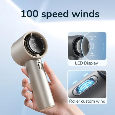 JISULIFE Mini Portable Hand Fan, 100 Wind Speeds, 5000mAh USB Battery Rechargeable, LED Digital Display, Travel,Camping,Outdoor - Image 5