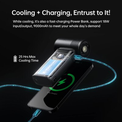 JISULIFE Handheld Fan Ultra 2, Powerful Turbo Jet Fan, 100 Speeds, 9000mAh Rechargeable Battery, LED Display, Outdoor Camping - Image 4