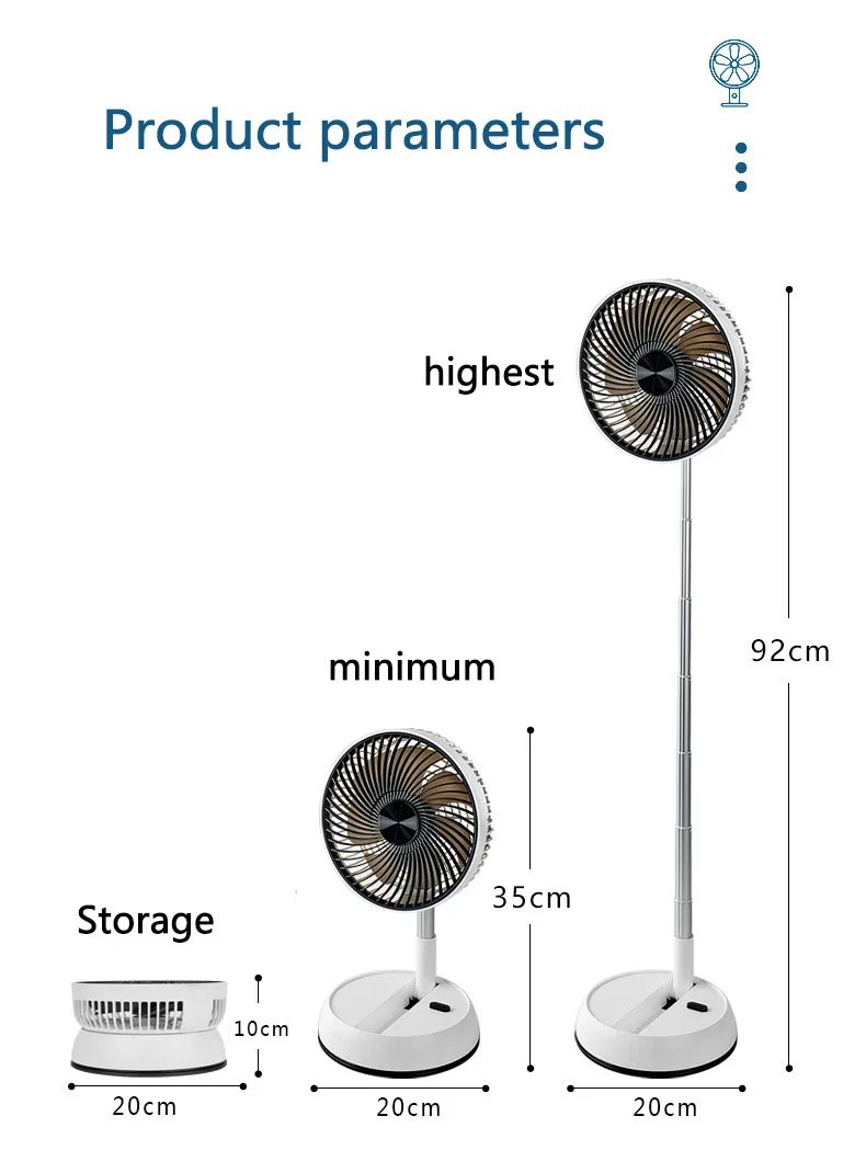 Portable Oscillating Standing Fan with Remote Controller Foldable Desk Fan Rechargeable Battery Powered Pedestal Fan for Camping