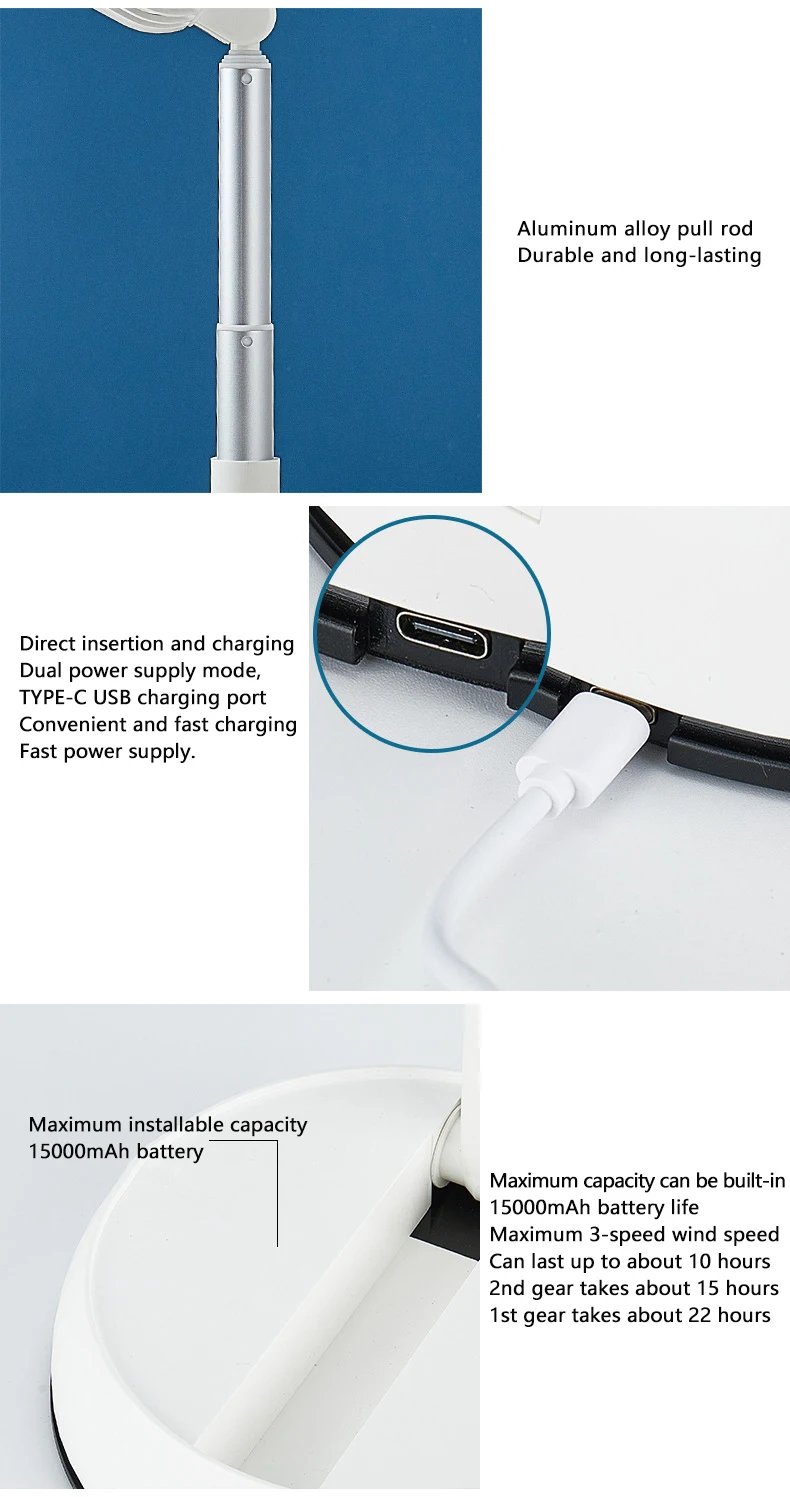 Portable Oscillating Standing Fan with Remote Controller Foldable Desk Fan Rechargeable Battery Powered Pedestal Fan for Camping