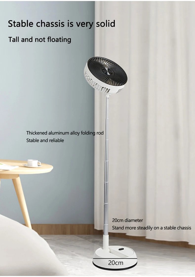 Portable Oscillating Standing Fan with Remote Controller Foldable Desk Fan Rechargeable Battery Powered Pedestal Fan for Camping