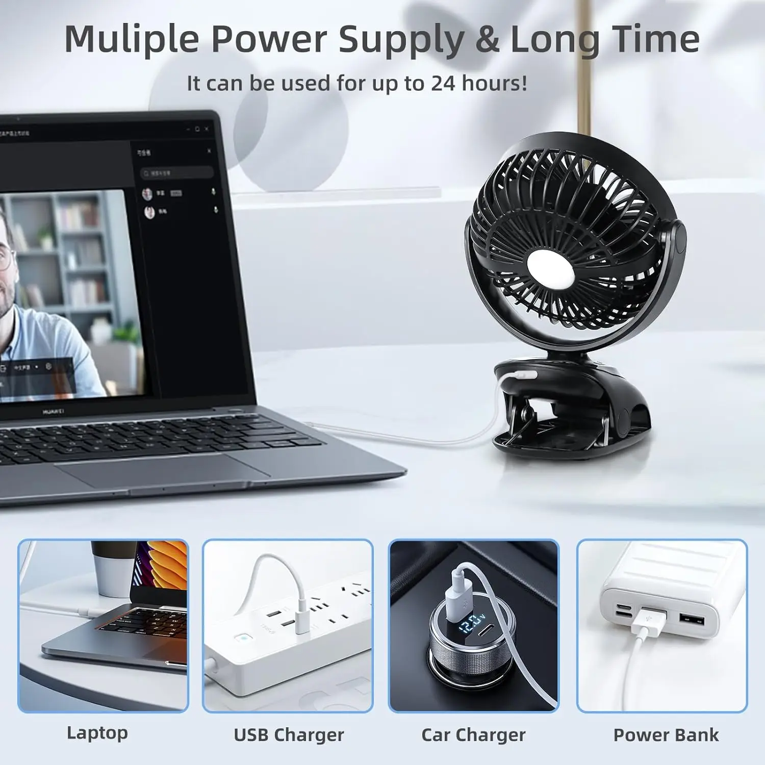 Small Desk Clip On Fan, Portable Personal USB Clip Fan For Home Office Travel Bed Stroller Camping Outdoor Golf Cart Fan