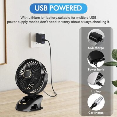 Small Desk Clip On Fan, Portable Personal USB Clip Fan For Home Office Travel Bed Stroller Camping Outdoor Golf Cart Fan - Image 5
