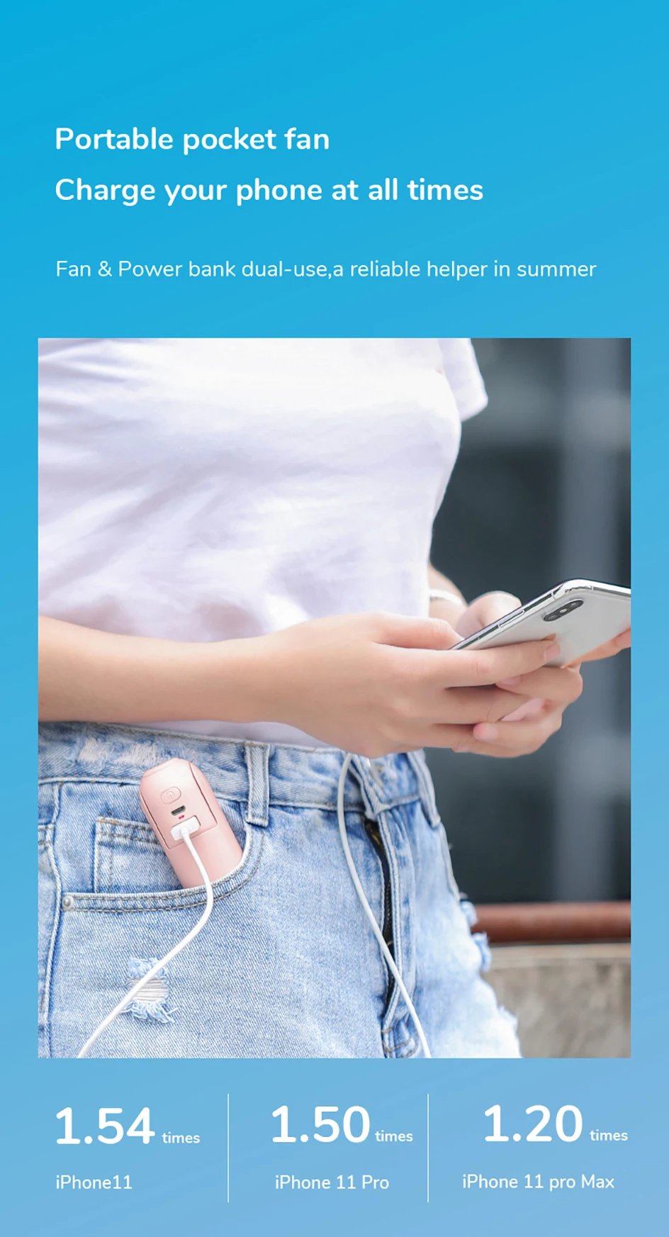 JISULIFE Portable Fan Mini Handheld Fan USB 4500mAh Recharge Hand Held Small 3 in1 Pocket Fan with Power Bank Flashlight Feature