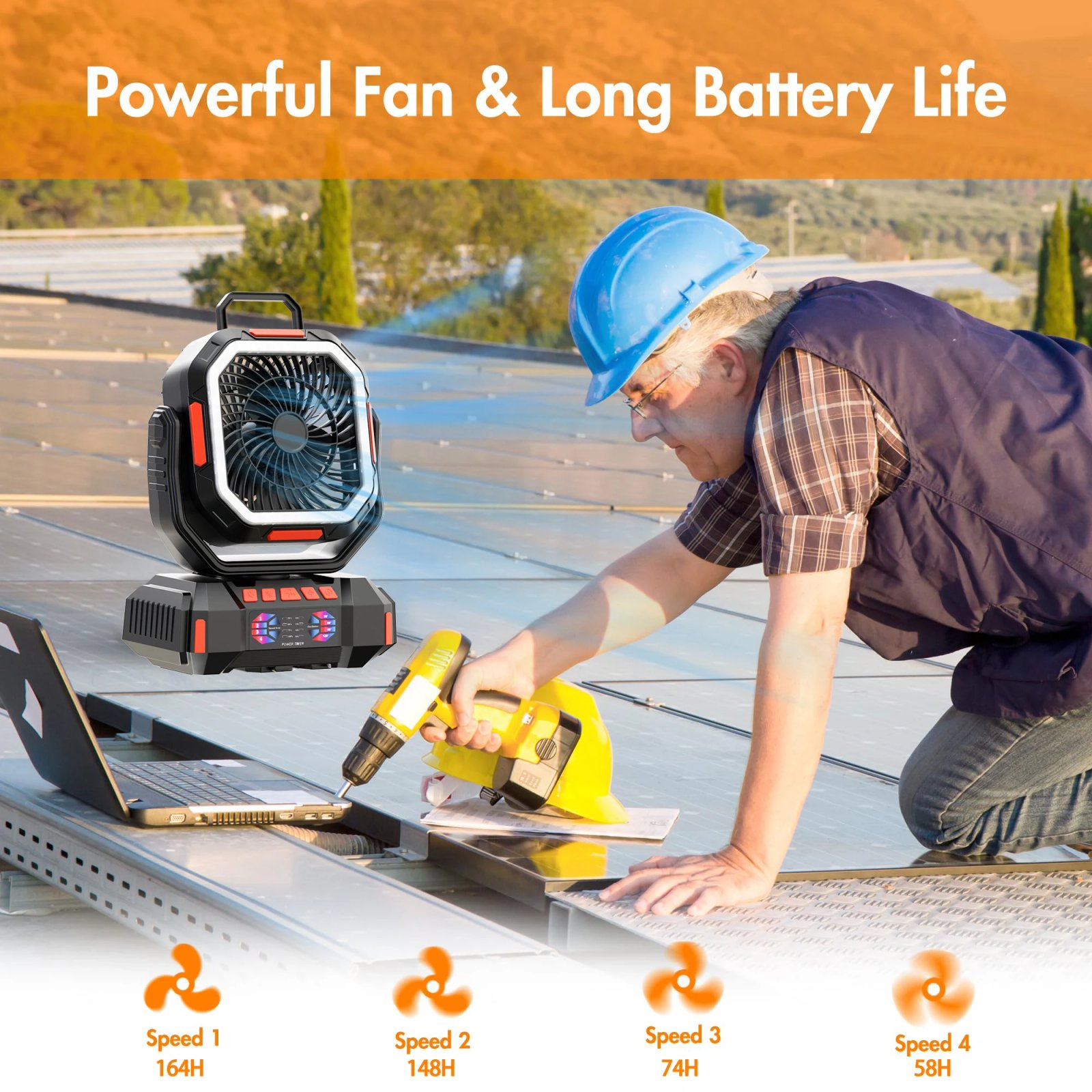 40000mAh Portable Outdoor camping Fan With Remote LED Light Hook USB Charging Desk Fan for Hiking Fishing Picnic Emergency