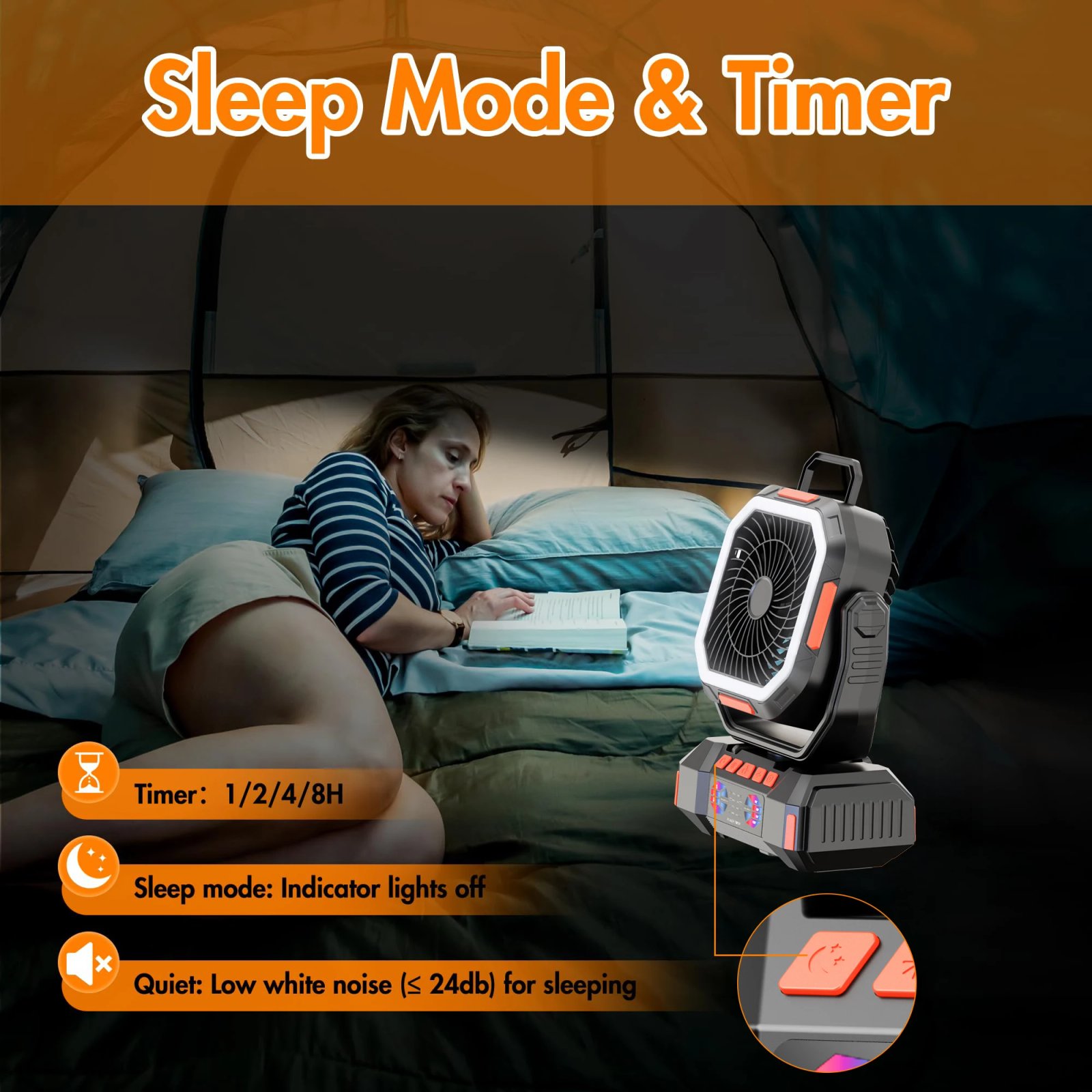 40000mAh Portable Outdoor camping Fan With Remote LED Light Hook USB Charging Desk Fan for Hiking Fishing Picnic Emergency