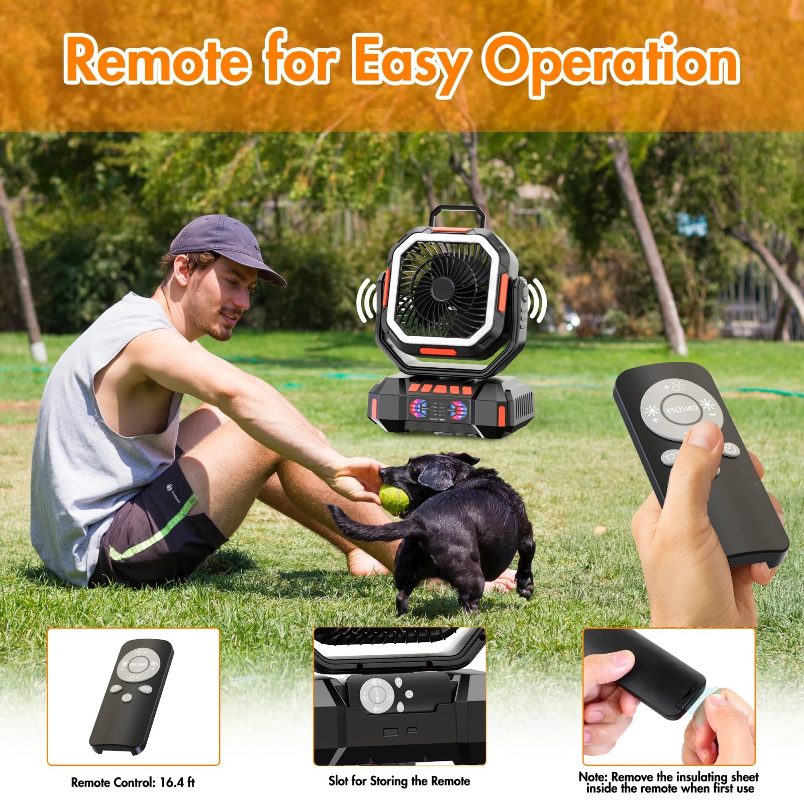 40000mAh Portable Outdoor camping Fan With Remote LED Light Hook USB Charging Desk Fan for Hiking Fishing Picnic Emergency