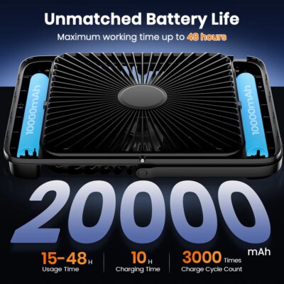 Warmco D4 Portable Desk Fan Rechargeable 20000mAh Camping Fan with Light,48Hrs Run Time 8" Silent Personal Fan Digital Display - Image 2