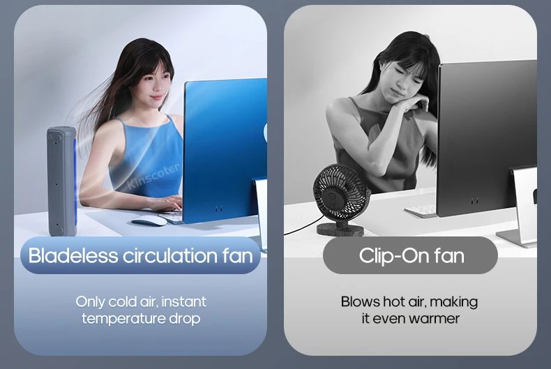 KINSCOTER Portable Air Conditioner Fan 2000mAh Quiet Desktop Tower Fan Wall Non-drilling Circulating Fan 3 Speeds Adjustable