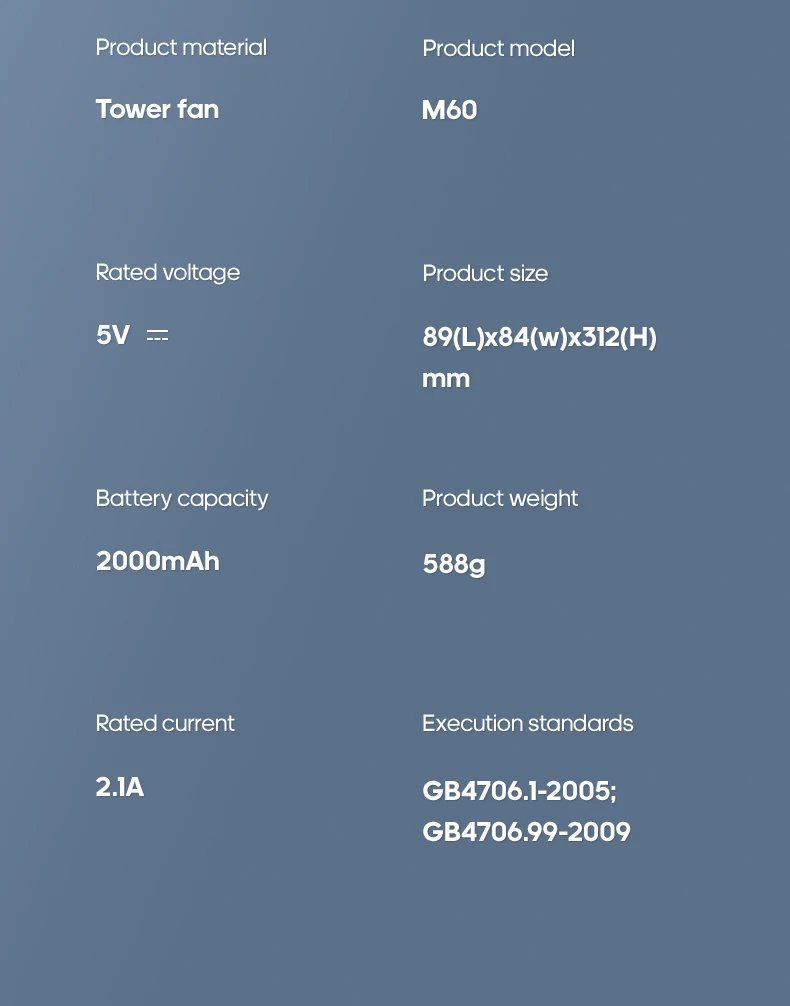 KINSCOTER Portable Air Conditioner Fan 2000mAh Quiet Desktop Tower Fan Wall Non-drilling Circulating Fan 3 Speeds Adjustable