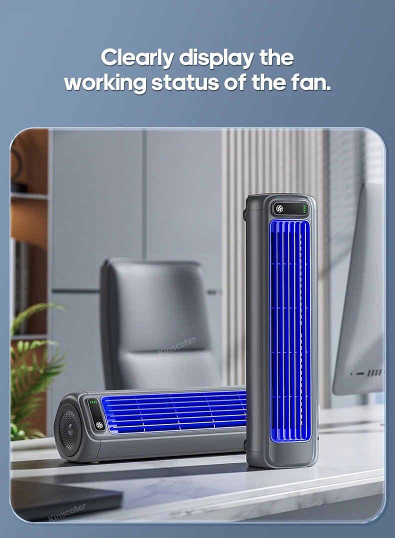 KINSCOTER Portable Air Conditioner Fan 2000mAh Quiet Desktop Tower Fan Wall Non-drilling Circulating Fan 3 Speeds Adjustable