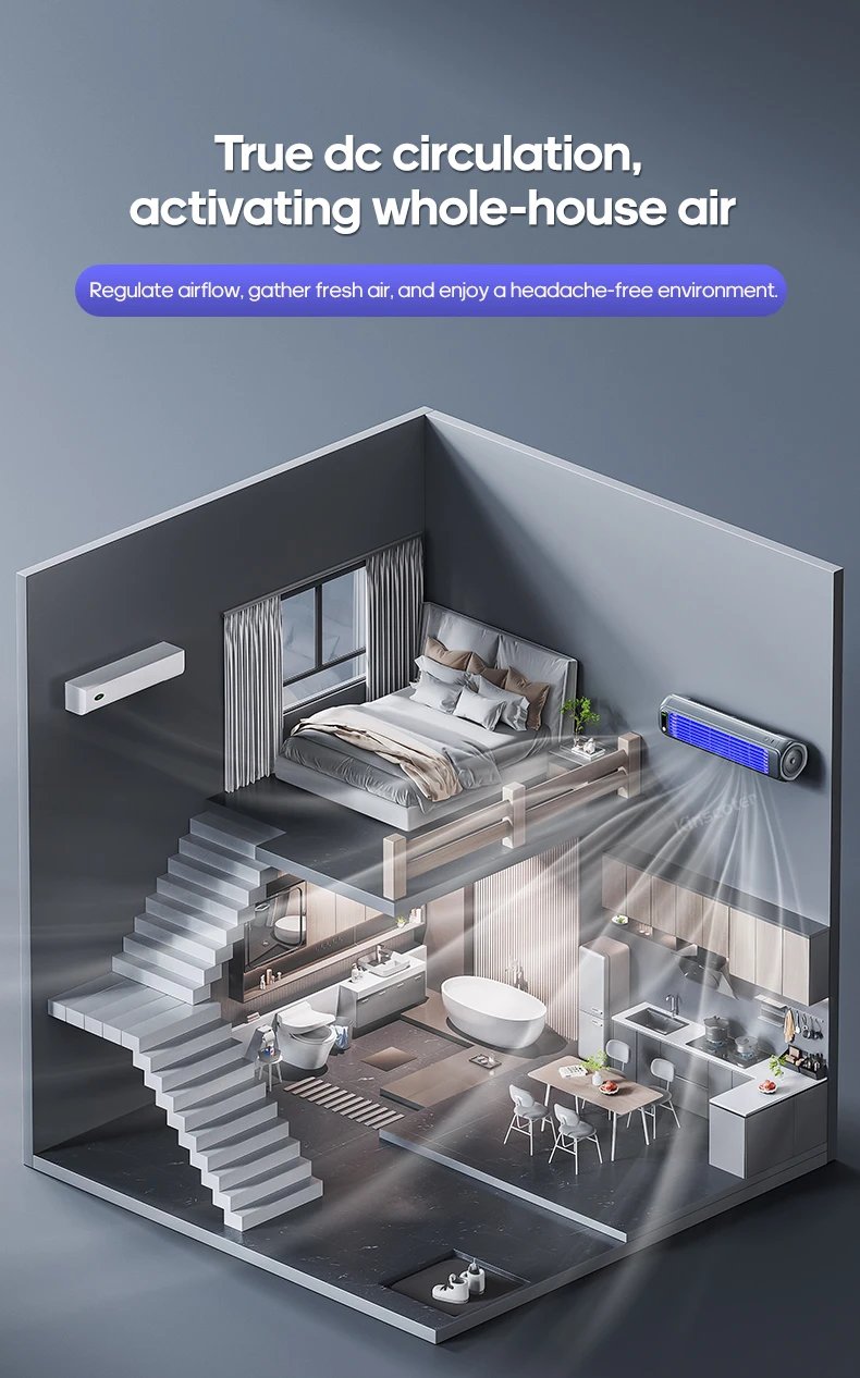 KINSCOTER Portable Air Conditioner Fan 2000mAh Quiet Desktop Tower Fan Wall Non-drilling Circulating Fan 3 Speeds Adjustable
