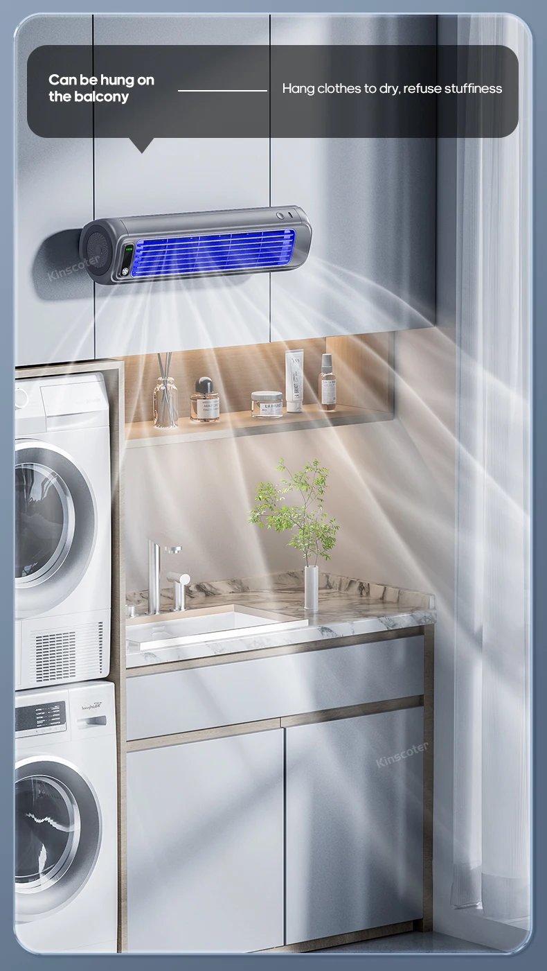 KINSCOTER Portable Air Conditioner Fan 2000mAh Quiet Desktop Tower Fan Wall Non-drilling Circulating Fan 3 Speeds Adjustable