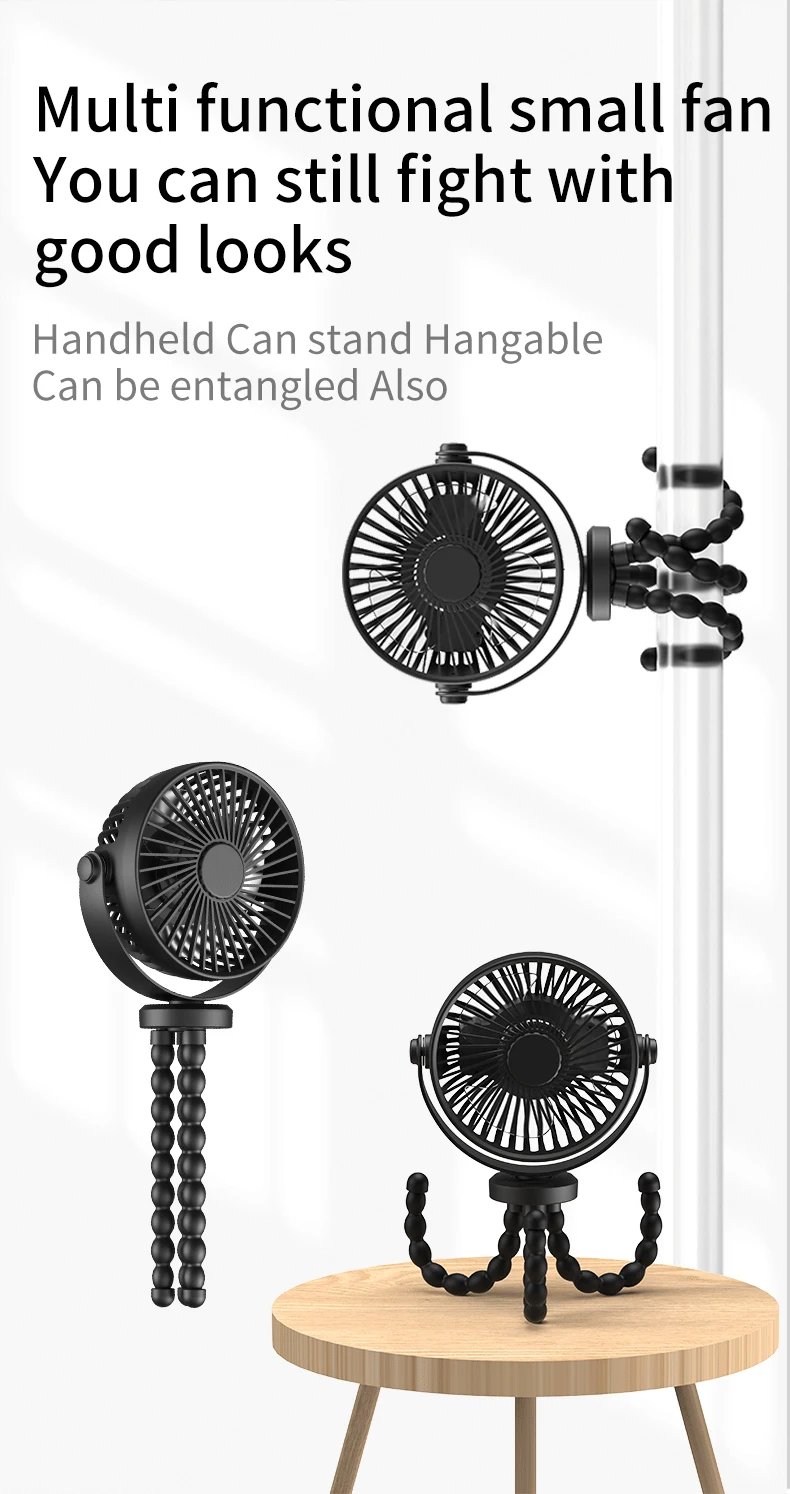 Mini Portable Stroller Fan,3 Speed Rechargeable,360° Rotate Flexible Tripod Better Cooling for Car Seat Crib Treadmill 5000mAh