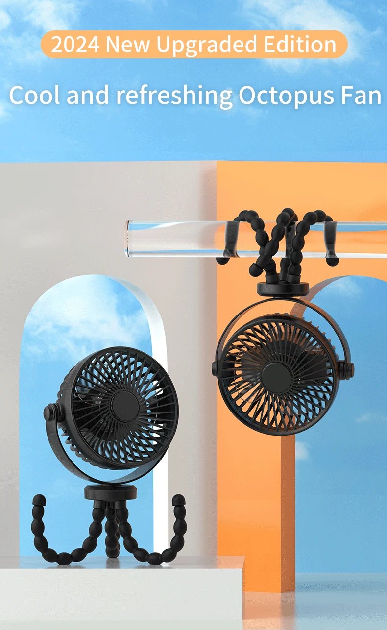 Mini Portable Stroller Fan,3 Speed Rechargeable,360° Rotate Flexible Tripod Better Cooling for Car Seat Crib Treadmill 5000mAh
