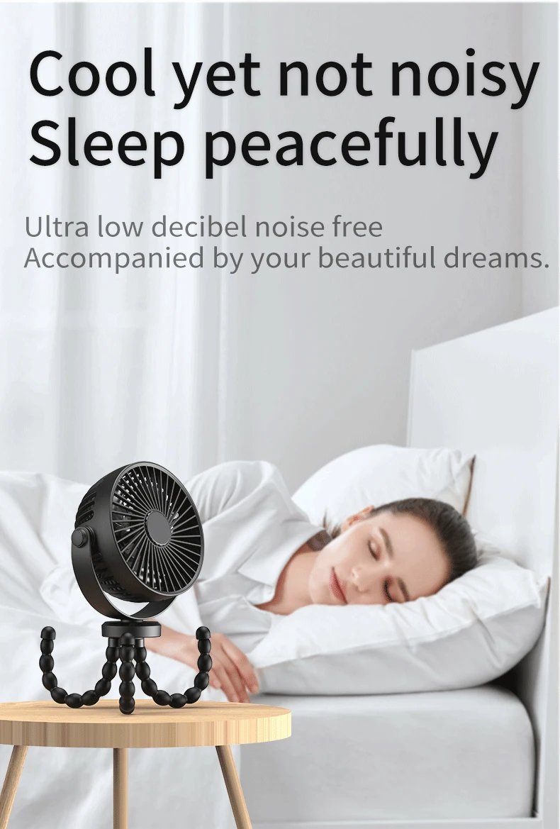 Mini Portable Stroller Fan,3 Speed Rechargeable,360° Rotate Flexible Tripod Better Cooling for Car Seat Crib Treadmill 5000mAh