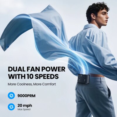coldSky Portable Waist Fan Upgraded 10 Speeds Personal Fan 20000mAh Rechargeable Desk Fans with LED Display for Outdoor Jobsite - Image 4