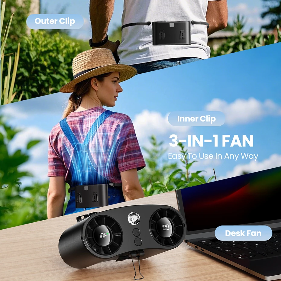 coldSky Portable Waist Fan Upgraded 10 Speeds Personal Fan 20000mAh Rechargeable Desk Fans with LED Display for Outdoor Jobsite coldSky Portable Waist Fan Upgraded 10 Speeds Personal Fan 20000mAh Rechargeable Desk Fans with LED Display for Outdoor Jobsite