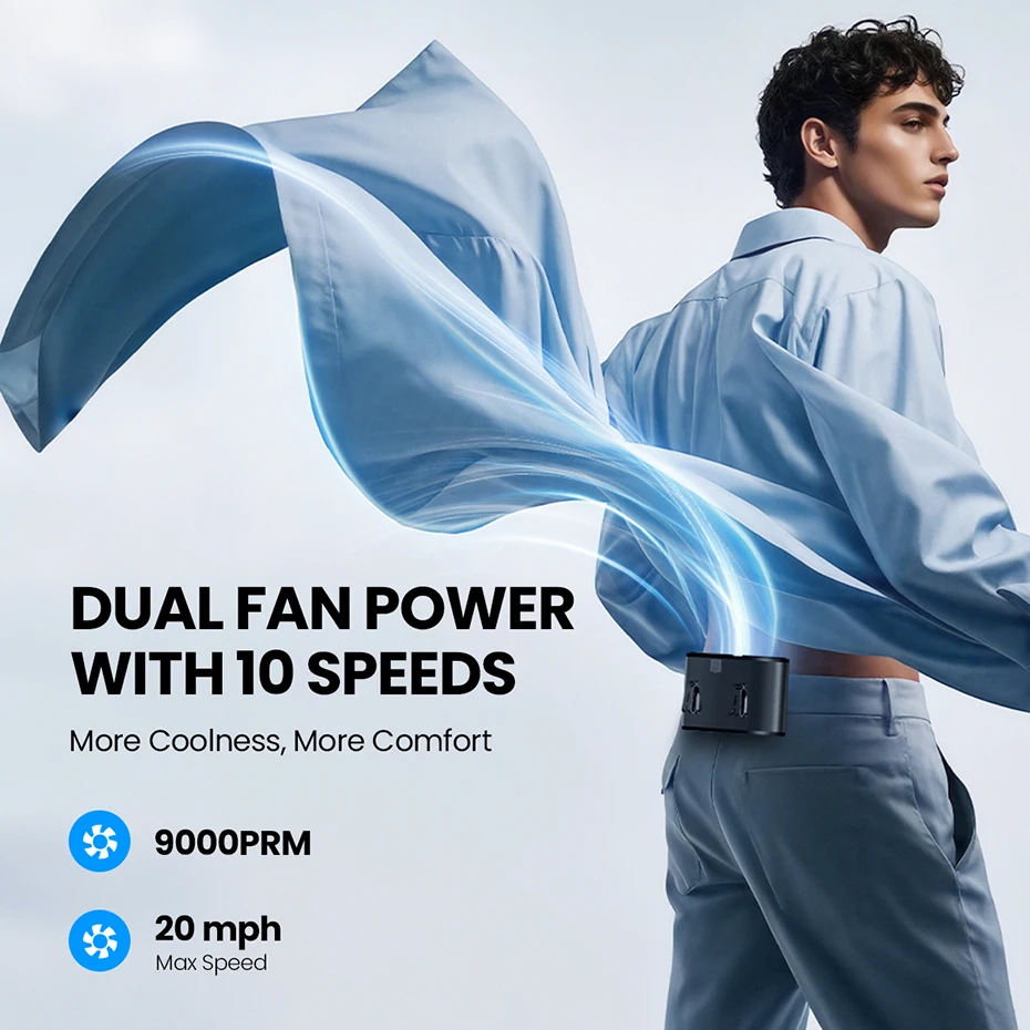 coldSky Portable Waist Fan Upgraded 10 Speeds Personal Fan 20000mAh Rechargeable Desk Fans with LED Display for Outdoor Jobsite coldSky Portable Waist Fan Upgraded 10 Speeds Personal Fan 20000mAh Rechargeable Desk Fans with LED Display for Outdoor Jobsite