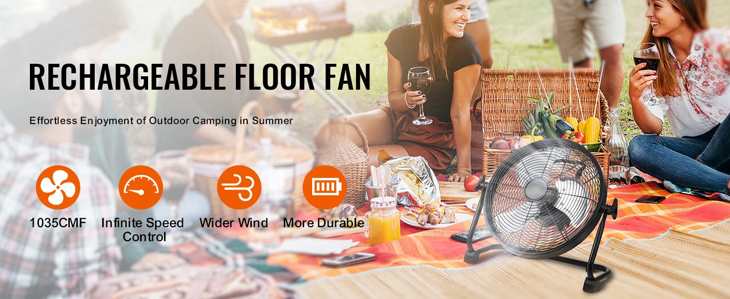 SucceBuy Cordless Fan Portable Degree Manual Pivoting Regulation HighVelocity Cordless Fan Heavy Duty Metal Industrial Floor Fan