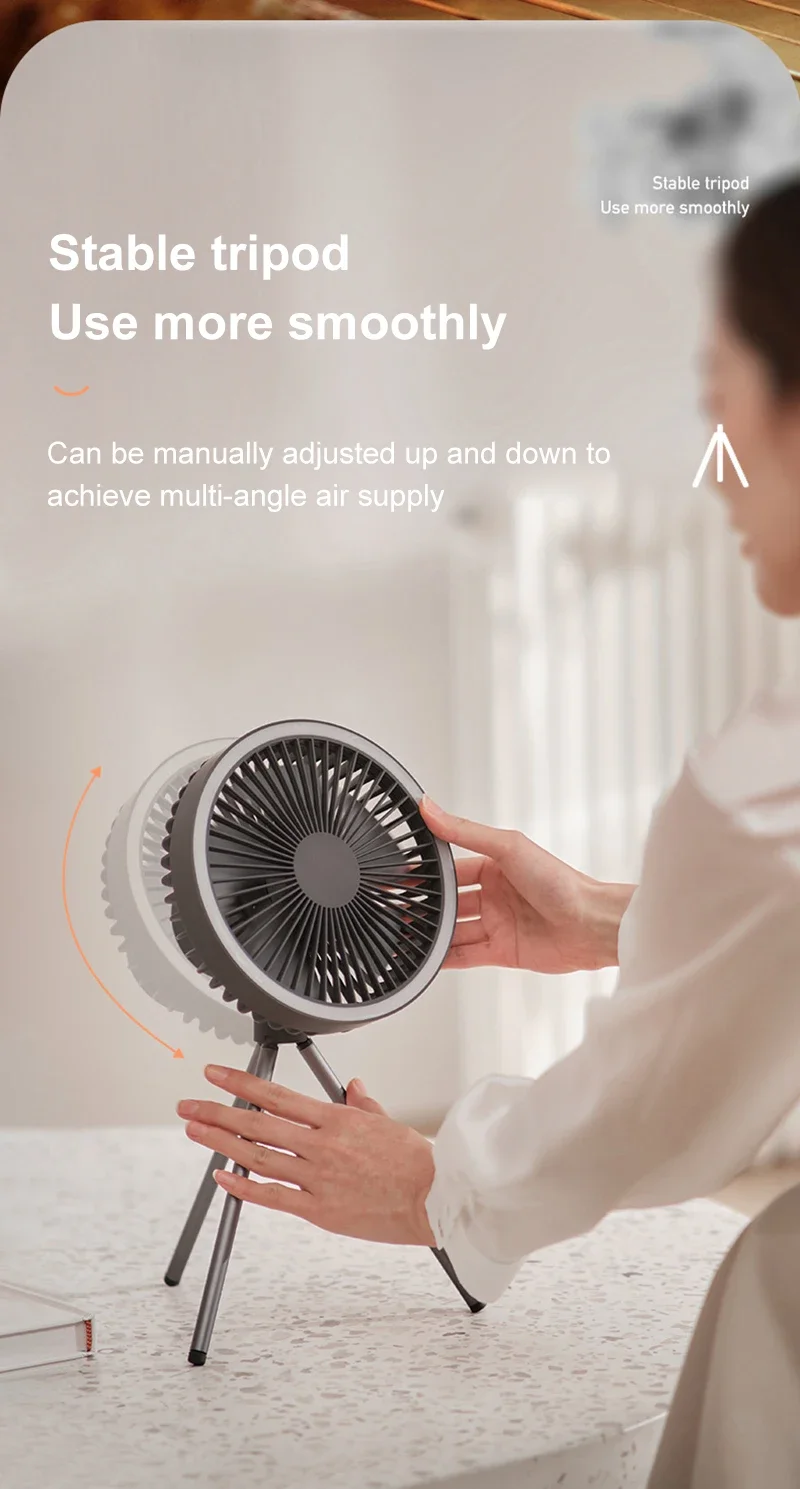 10000mAh Camping Fan Rechargeable Desktop Portable Air Circulator Wireless Ceiling Electric Fan with Power Bank LED Light Tripod 10000mAh Camping Fan Rechargeable Desktop Portable Air Circulator Wireless Ceiling Electric Fan with Power Bank LED Light Tripod